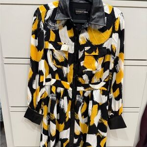 Gabrielle Union NY & Co Black and Yellow Patterned Dress with Vegan Leather